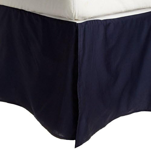 SUPERIOR Twin Bed Skirt 15" Drop, 300-Thread Soft Long-Staple Combed Cotton Dust Ruffle, Navy Blue