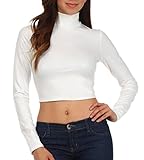 Sakkas 687121 Matte Liquid Mock Neck Turtleneck Long Sleeve Crop Top - Made in USA - Off-White - L
