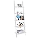Tangkula Ladder Shelf, 5-Tier Multifunctional Modern Wood Plant Flower Book Display Shelf, Home Office Storage Rack Leaning Ladder Wall Shelf (White, 1)