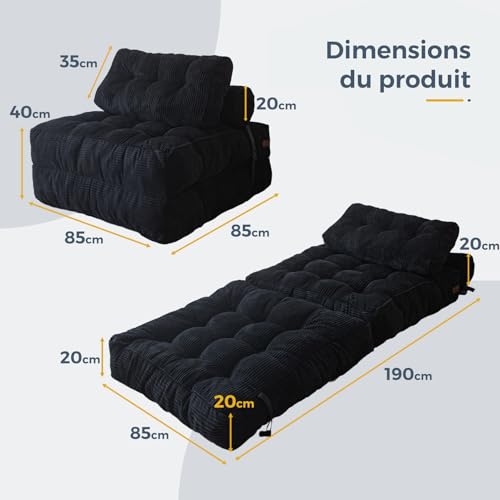 MAXYOYO Folding Sofa Bed Convertible with Pillow, Mattress with Back Support, Portable Comfortable Sofa Bed for Living Room Bedroom Black