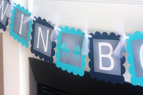 Turquoise & Navy Blue Chalkboard -"It's Twins" or"Its a Boy" Boy Twins Stroller Buggy Baby Shower Banner - Matching Items Available - Signs, Favor Tags, Cupcake Toppers etc.