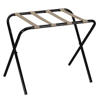 Household Essentials 2126-1 Folding Luggage Rack | Black Frame with Khaki Straps