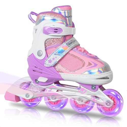 Nattork Inline Skates für Jungen, 4 Größen Inliner Kinder mit Leuchtendem Rad, Verstellbar Inline Skates für Jungen Mädchen Rollerblade für Anfänger Kleine Kind