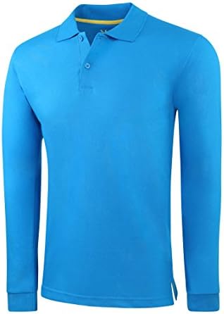 Men's Slim Fit Long Sleeve Jersey Polo Shirt - Carribean Blue,Large