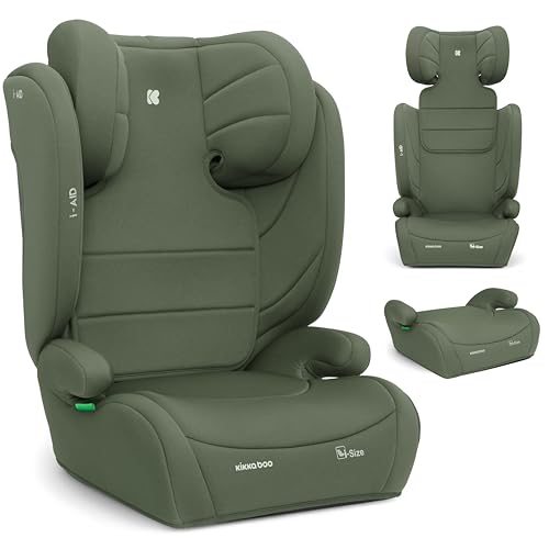 KikkaBoo Siège auto 15 à 36 kg i-AID, Siège Auto Enfant 100-150 cm, Groupe 2/3, Rehausseur à Dossier, Installation Ceinture, Appuie-tête Réglable 13 Positions, i-Size, Housse Lavable, Vert Militaire