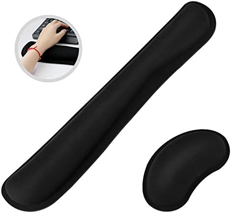 Vanzon Memory Foam Set Keyboard and Mouse Wrist Rest Pad Support Office, Computer, Laptop, Mac - Durable Comfortable and Lightweight for Easy Typing & Pain Relief (Black)