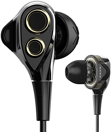MUZTIME D10 in-Ear Earbuds Headphones Dual Dynamic Drivers Earphones with Mic Strong Bass and Noise Reduction Volume Control Headset for Apple iOS and Android Computer PC Tablet(Black)