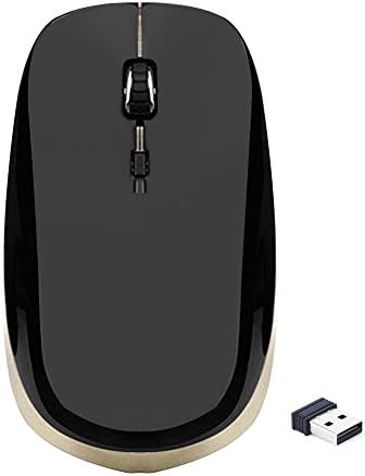AZFUNN New Silent 2.4GHz Wireless Mouse, Portable Ultra Thin Travel Mouse Optical Mice with USB Receiver for Laptop, Notebook, Macbook, PC, Computer, 800/1200/1600 DPI Adjustable (Black Gold)