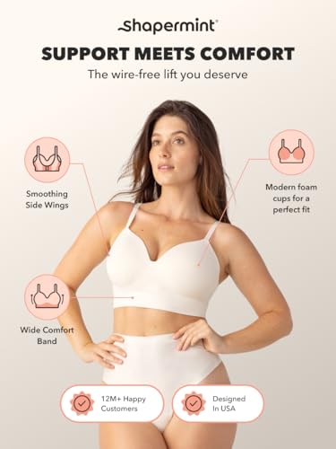 SHAPERMINT Bras for Women - Full Coverage Wireless Bra, Plus Size Support Bra No Underwire, Comfortable Lift Bras