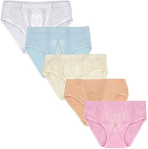 5 Pack of Mid-Rise Full Coverage Lace Flower Basic Panties/Briefs Underwear Assorted Colors (M, Mix color)