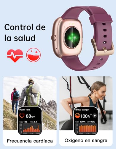 GUIJITUO Women's Smart Watch with Bluetooth 5.4, Smartwatch 1.85 Inch AMOLED for Android iOS, Pedometer with 113+ Sports and 5ATM Waterproof, Fitness Bracelet with Sleep Monitor/SpO2 (Purple) | Whatsapp Notificaciones, 1.8" Smartwatch con SpO2/Pulsómetro/Monitor de Sueño, 113 Modos Deportes