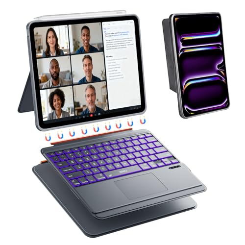 WIWU Keyboard for iPad Pro 13 M4/M5 2024/2025 Magnetic Case 3 in 1 Detachable Keyboard with Touchpad Adjustable Stand Backlit Keys 7 Colors (Gray, iPad Pro 13"(M4/M5 2024/2025)