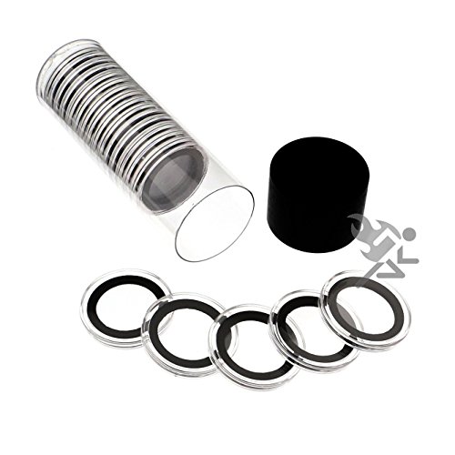Black Lid Capsule Tube & 20 Air-Tite 24mm Black Ring Coin Holders for US Quarters