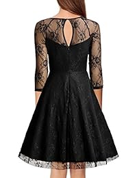 Missmay - Vestido de baile y cóctel con encaje floral, de mangas 3 4, estilo vintage, para mujer