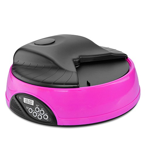 Automatic Dog Feeder 4 Meals (Pink) Programmable Timer Pet Cat Puppy Animal Food Supplies Bowls Water Trays Electronic Station Container with LCD Display