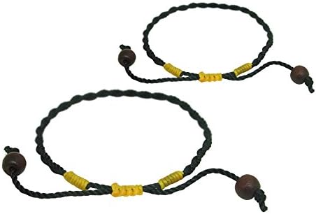 2 Piece Bracelet Wooden Prayer Blessed Beads Mala Cotton String Black Buddha Fashion Handmade