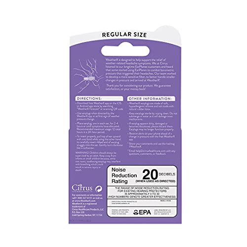 WeatherX Headache Prevention Pressure Filtering Earplug for Shifts in