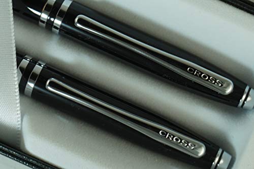 Cross Classic Executive Companion Avatar Black Lacquer and Extremely Polished Chrome Appointments with Distinctive Cross Special Signature Mid Rings, Pen and 0.7MM Pencil Set. A Great Gift