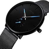 IF FEEL Men's Minimalist Wrist Watches Analog Waterproof Quartz Black Stainless Steel Band