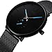 Men's Minimalist Wrist Watches Analog Waterproof Quartz Black Stainless Steel Band