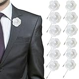 JLIKA Lapel Flower Pin Rose for Wedding Boutonniere Stick - Set of 12 PINS (White)