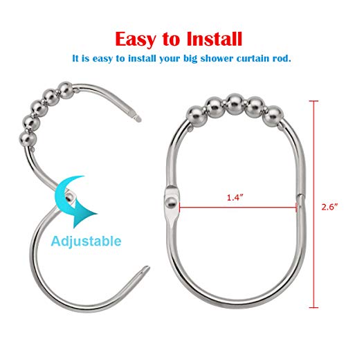 Yoocylii Shower Curtain Hooks, Double Glide Shower Curtain Rings - Rustproof Metal Heavy Duty Roller Bathroom Shower Rods Curtains Liners (Polished Chrome1)