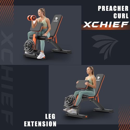 XCHIEF Adjustable Weight Bench - 1000LBS Heavy Duty Foldable Workout Bench Press with Leg Extension & Preacher Pad, Flat/Incline/Decline for Home Gym