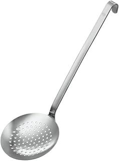 Rösle Haken Schaumlöffel flach grob gelocht, Hochwertiger Abseihlöffel mit Hakengriff, 12 cm, Edelstahl 18/10, Spülmaschinengeeignet
