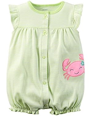 Baby Girls 1-piece Appliqué Snap-Up Romper (12 Months, Crab)