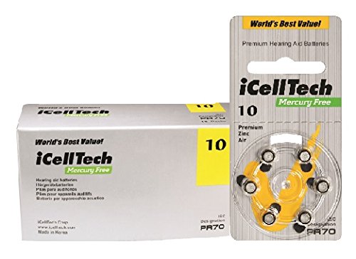 iCellTech Mercury Free Hearing Aid Batteries Size 10 (60 Batteries)