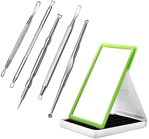 Pimple Extractor, HiBeauty Comedone Extractor 5 in 1 Acne Extractor Kit, Treatment for Blemish, Whitehead, Zit Free Risk for Face &amp; Nose Skin with Beauty Mirror, Green