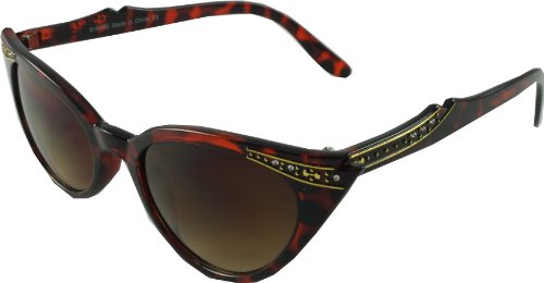 Revive Eyewear Big Girls' 50s Cat Eye Metallic Edge Brown Frame/ Brown Lens Non Polarized Sunglasses 140