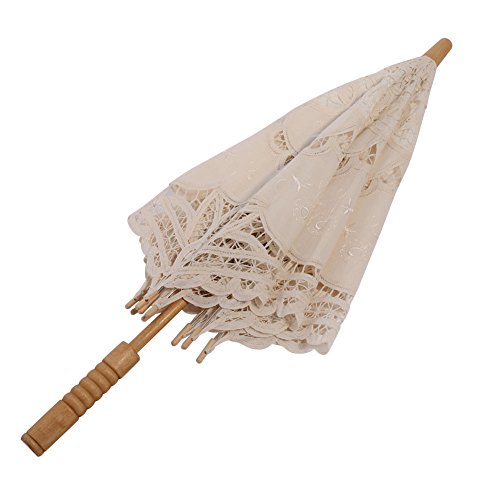 Vintage Lace Parasol Umbrella for Bridal Wedding Party Decoration Photo Props Costume Accessory (Beige)