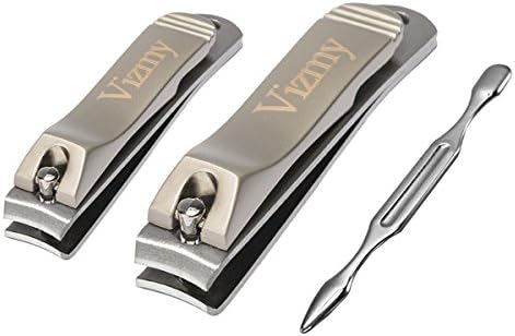 Nail Clippers Set,Vizmy Fingernail Clipper + Toenail Clipper With Nail File - Nail Cutter Set for Thick Nails - Professional Stainless Steel
