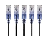 Monoprice SlimRun Cat6A Ethernet Patch Cable - Network Internet Cord - RJ45, Stranded, 550Mhz, UTP, Pure Bare Copper Wire, 10G, 30AWG , 3ft, Black, 5-Pack
