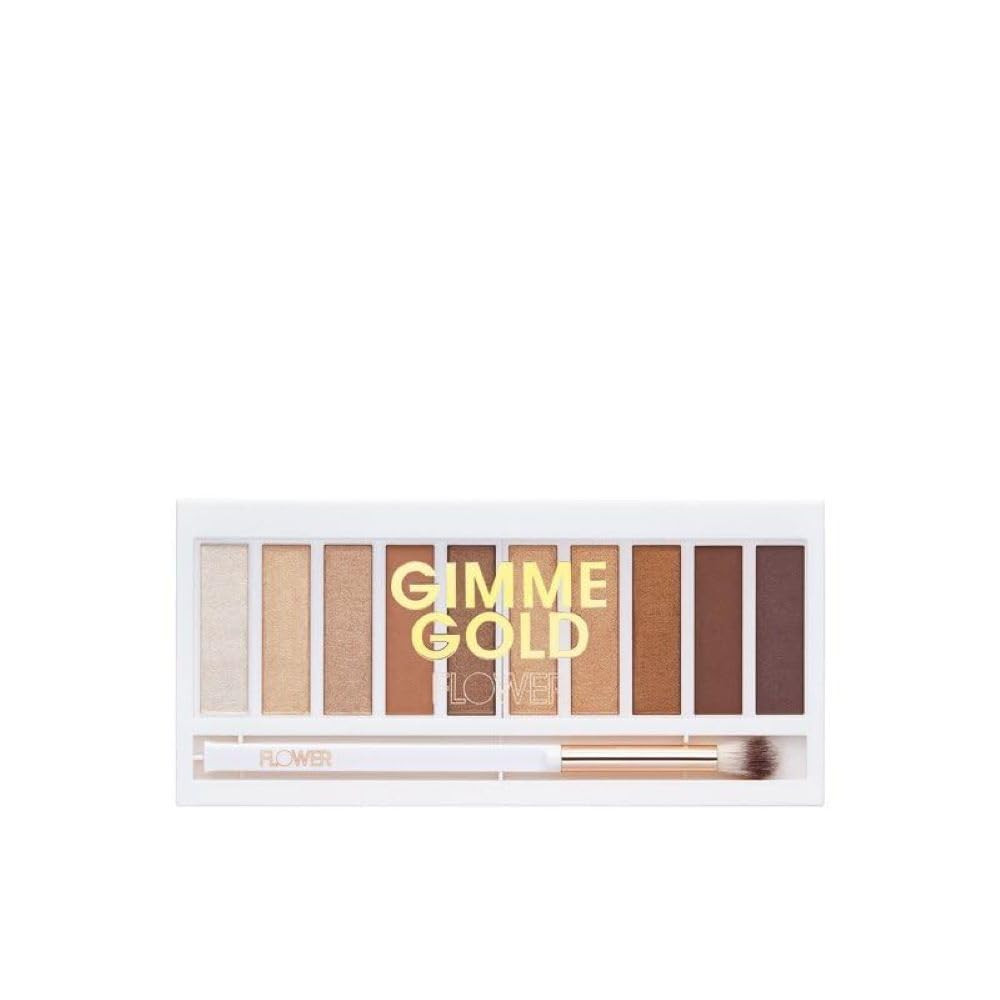 Photo 1 of FLOWER Beauty By Drew Barrymore Shimmer + Shade Eyeshadow Palette - Neutral Colors + Ten Shades - Mix + Layers Shades - Easily Blendable + Rich Color Payoff - Brush Included (Gimme Gold)