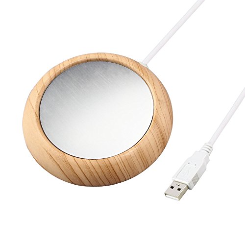 TOPEREK USB Cup Warmer Electric Cup Heater Wood Grain Milk Heat Insulation Plate Tea Beverage Mug Warmer for Office & Home Black Light Wood