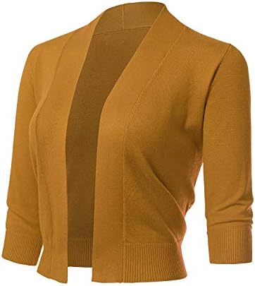 Women 3/4 Sleeve Solid Open Bolero Shrug Cropped Cardigan