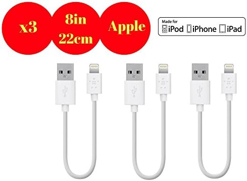 Hercules Tuff 3-Pack Short Apple Lightning USB Cable for Powerbank, Charging Station 22cm / 8 Inch (Apple-22cm)