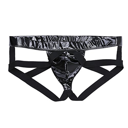 CHICTRY Men's Sexy Leather Jockstrap Briefs Gay Open Back Cut Out Underwear Black X-Large(Waist:37.0"/93cm)