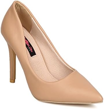 Cathy Din FF48 Women Leatherette Pointy Toe Single Sole Stiletto Pump - Nude (Size: 7.0)