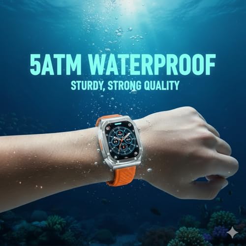 Aishini Bluetooth Calling Smart Watches for Men 2.1"IPS Large Touchscreen IP68 Waterproof Men's Smart Watch 460mAh,120+ Sport Modes, 70 Days Battery Life Fitness Smart Watch (Orange + Silver) Band