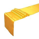 Ling's moment 12 x 108 Inch Satin Yellow Table Runner, Pack of 1, For Wedding Banquet Decorations, Bridal Shower, Christmas, Birthday, Graduation, Prom, Party Table Decor
