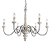 LALUZ Farmhouse Chandelier, French Country Chandelier for Dining Room, White Distressed Wood, 37” L x 28” H