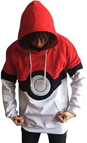 Hmamliel Men's Pokemon elves ball loose hooded casual printing fleece