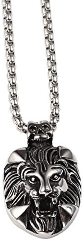 AlwaysBling® Hip Hop Style Titanium Steel 2 Colors Large Lion Head Pendent Necklace (Silver)