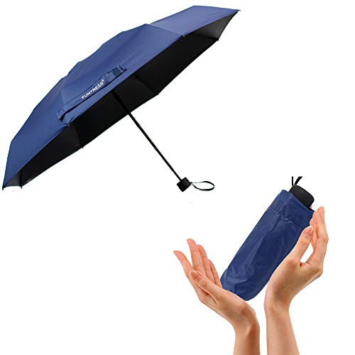 FUNTRESS Mini Compact Umbrella for Travel Extra Large UV Protection Sun Rain Umbrellas Women Kids Outdoor Gift Lightweight Upgraded (Navy Blue)