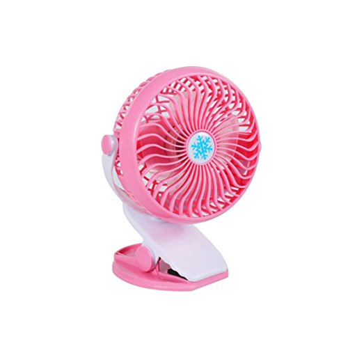 Ikevan 360° Portable Fan,Portable Mini Table Fan USB Power Clip On Desk Cooling For Baby Stroller and Car,4 Colors (Pink)