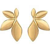 DIAMANTIO 18K Gold Plated Leaf Stud Earrings for Women – Bold Nature-Inspired Pierced Statement Jewelry