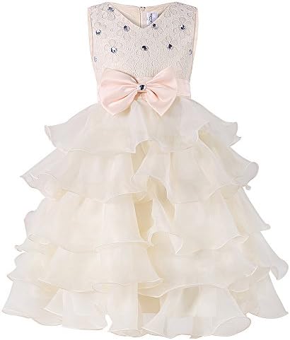 Mignongirl Girl Dress Pretty Flower Ruffles Laces Gown Party Wedding Dresses (8, creamy-white)